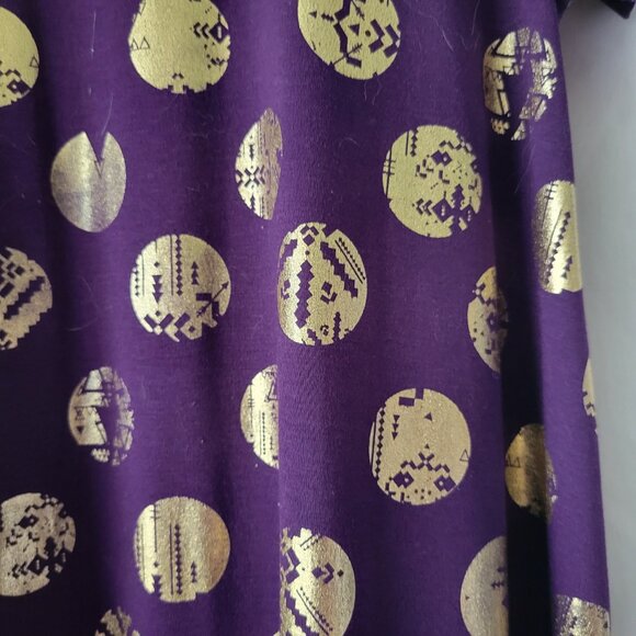 LuLaRoe Dress XS Purple w/Gold Medallions stretchy Simply Comfortable Hi-Low hem - Picture 8 of 11